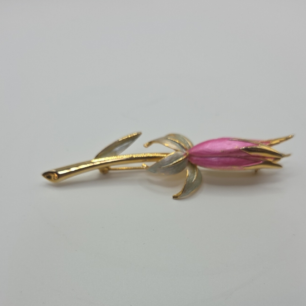 Park Lane Pink and Gold Tulip Brooch Vintage
